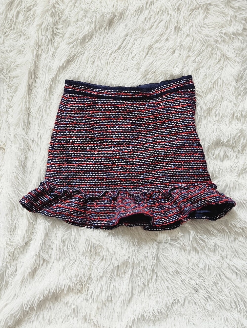 Janie & Jack Girls Red & Navy Knit Ruffle Hem Skirt